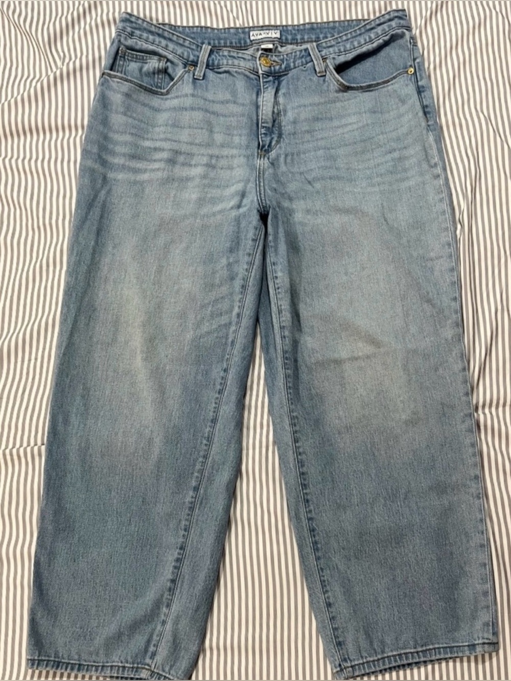 High Rise Boyfriend Denim Jeans - Faded Light Blue Wash - 16W